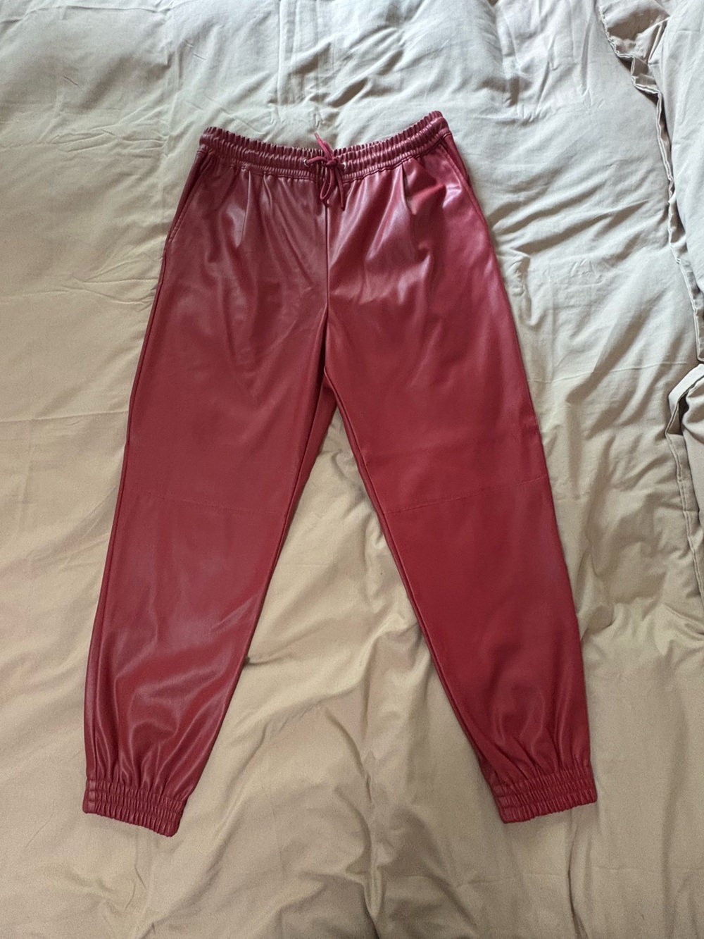 Women’s Faux Leather Jogger Pants - Red